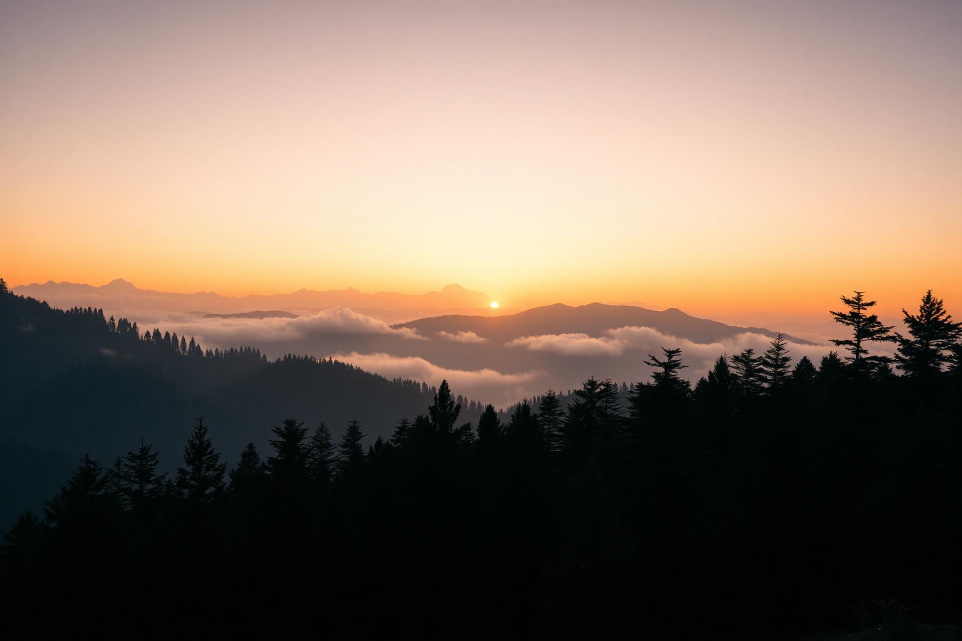 Sunrise over the Himalayan mountains around Manali